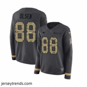 Captivating Womens Nike Carolina Panthers 88 Greg Olsen Limited Black Salute to Service Therma Long Sleeve NFL Jersey