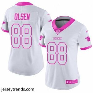 Striking Womens Nike Carolina Panthers 88 Greg Olsen Limited WhitePink Rush Fashion NFL Jersey