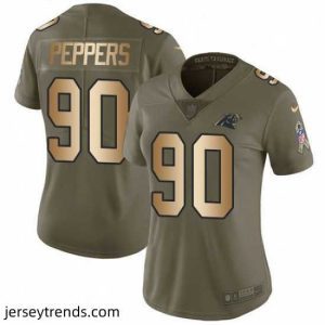 Suave Womens Nike Carolina Panthers 90 Julius Peppers Limited OliveGold 2017 Salute to Service NFL Jersey