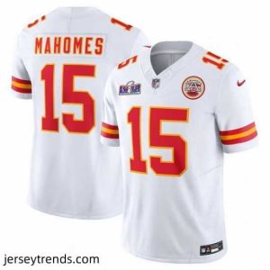 Captivating Kansas City Chiefs 15 Patrick Mahomes White 2023 F.U.S.E  Vapor Untouchable Limited Stitched 2024 Super Bowl LVIII Jersey