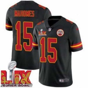 Enchanting Kansas City Chiefs Patrick Mahomes #15 Black 2025 Super Bowl LIX F.U.S.E Stitched Jersey