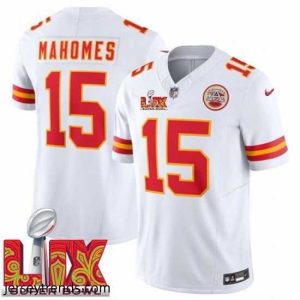 Exquisite Kansas City Chiefs Patrick Mahomes #15 White 2025 Super Bowl LIX F.U.S.E Stitched Jersey