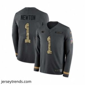 Exquisite Nike Carolina Panthers 1 Cam Newton Limited Black Salute to Service Therma Long Sleeve NFL Jersey