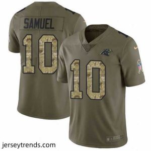 Captivating Nike Panthers #10 Curtis Samuel Olive Camo Stitched NFL Limited 2017 Salute to Service Jersey
