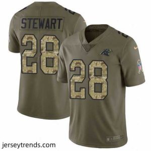 Striking Nike Panthers #28 Jonathan Stewart Olive Camo Stitched NFL Limited 2017 Salute to Service Jersey