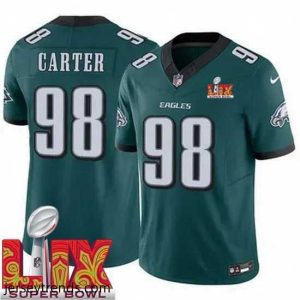 Brilliant Philadelphia Eagles Jalen Carter #98 Green 2025 Super Bowl LIX F.U.S.E Stitched NFL Jersey