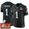 Brilliant Philadelphia Eagles Jalen Hurts #1 Black 2025 Super Bowl LIX F.U.S.E Stitched NFL Jersey