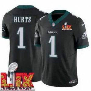 Brilliant Philadelphia Eagles Jalen Hurts #1 Black 2025 Super Bowl LIX F.U.S.E Stitched NFL Jersey