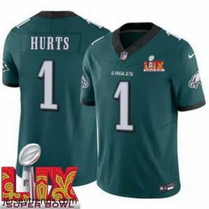 Enchanting Philadelphia Eagles Jalen Hurts #1 Green 2025 Super Bowl LIX F.U.S.E Stitched NFL Jersey