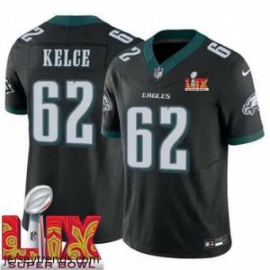 Radiant Philadelphia Eagles Jason Kelce #62 Black 2025 Super Bowl LIX F.U.S.E Stitched NFL Jersey