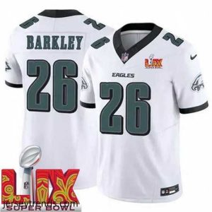 Captivating Philadelphia Eagles Saquon Barkley #26 White 2025 Super Bowl LIX F.U.S.E Stitched NFL Jersey